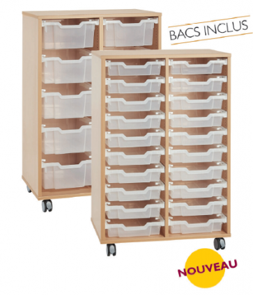 Meuble configuré 2 colonnes sur roulettes avec bacs