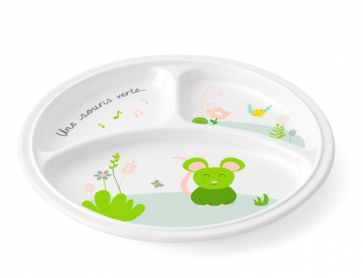 Assiette 3 compartiments Souris verte