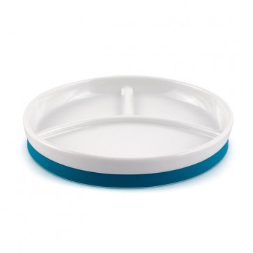 Assiette  porcelaine 3 compartiments  diam.18,8 cm base antidérapante bleu ou orange