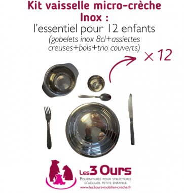Kit Vaisselle micro creche en Inox avec assiette