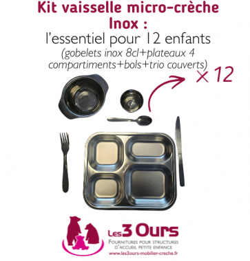  Kit Vaisselle micro creche Inox avec plateau 