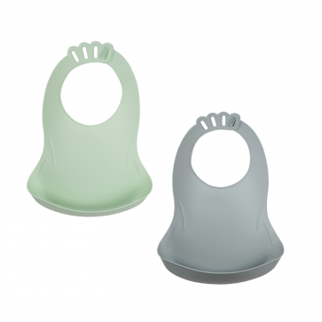Bavoirs bibou vert céladon, gris charme- Lot de 2 