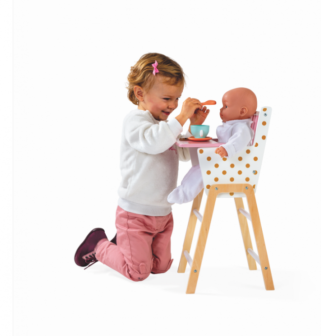 Chaise haute pour poupées Beige avec oursons