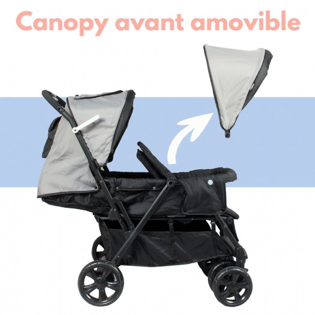 Bambisol Poussette Double enfants rapprochés, Habillage Pluie, Noir Gris  au meilleur prix