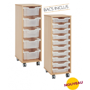 Meuble configuré 1 colonne sur roulettes avec bacs