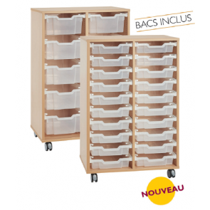 Meuble configuré 2 colonnes sur roulettes avec bacs