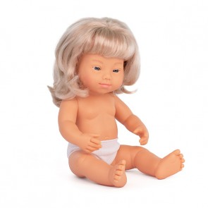 Poupée fille blanche trisomique