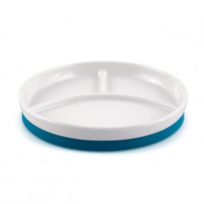 Assiette  porcelaine 3 compartiments  diam.18,8 cm base antidérapante bleu ou orange