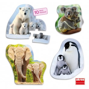 Maxi-puzzle les animaux et leurs petits : les espèces protégées (set de 3)