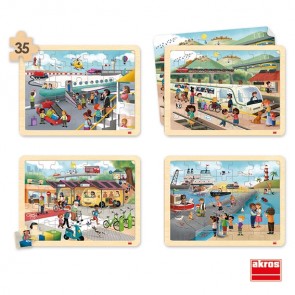 Puzzles bois 35p - les transports - set de 4