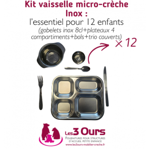  Kit Vaisselle micro creche Inox avec plateau 